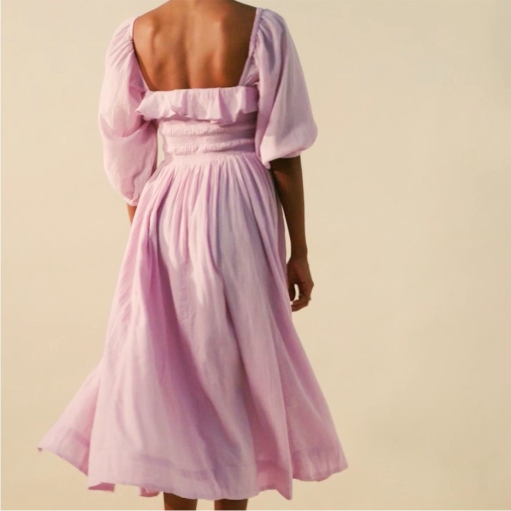 Free People Oasis Ruffle Romantic Cotton Gauzy Cottagecore Coquette Midi Dress - Picture 4 of 10